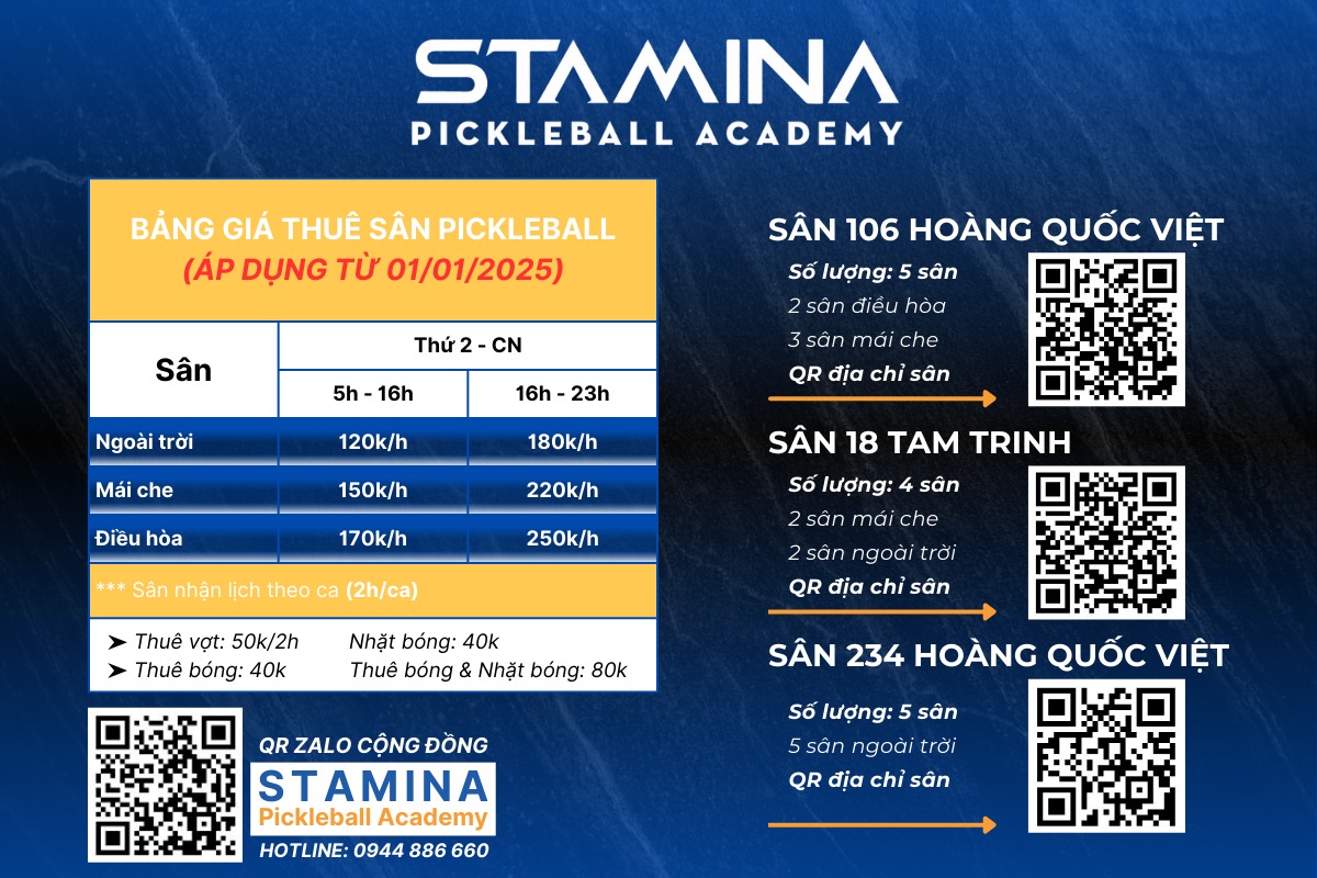 Sân Pickleball Stamina - 106 Hoàng Quốc Việt