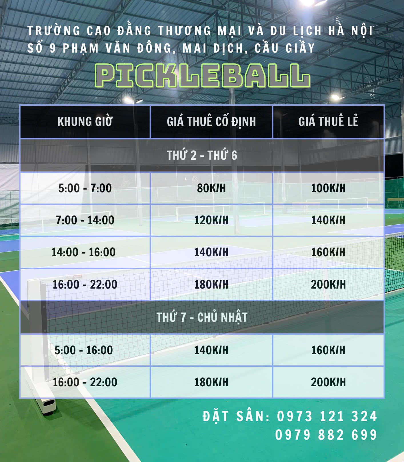 Sân Pickleball trường Cao đẳng Thương mại và Du lịch - 9 Phạm Văn Đồng