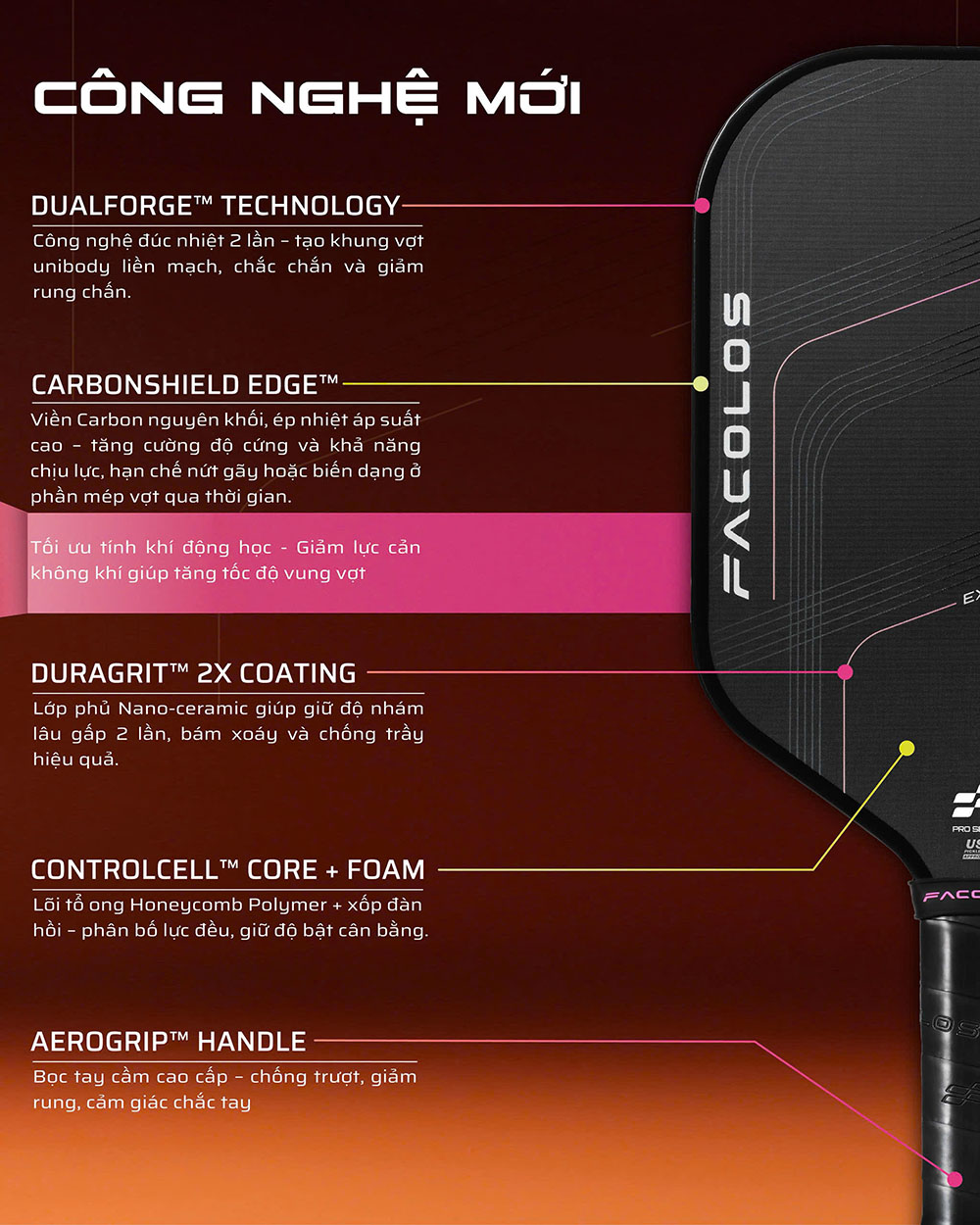 Vợt Pickleball Facolos Hybrid 2.0 Speed 14mm