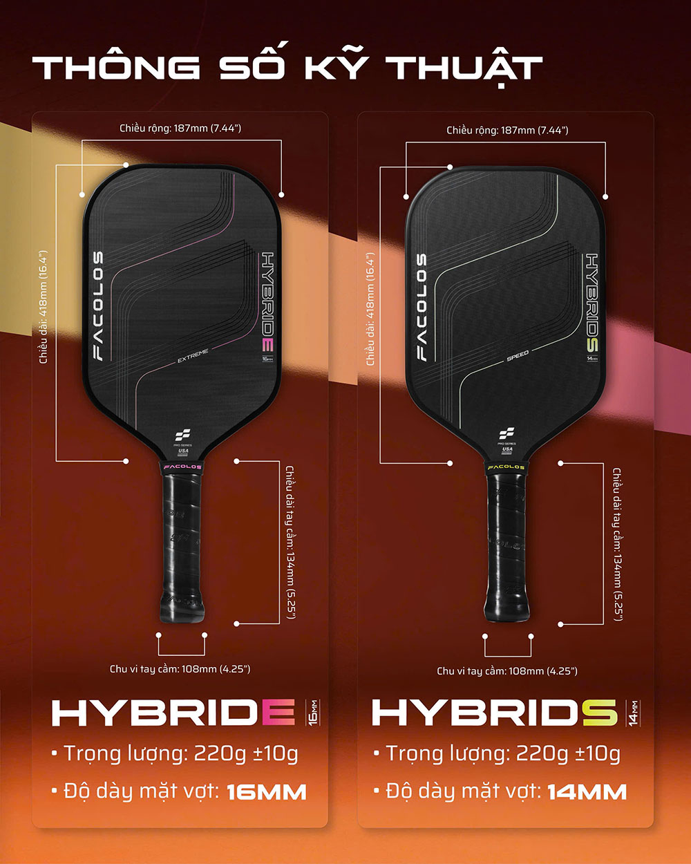Vợt Pickleball Facolos Hybrid 2.0 Speed 14mm
