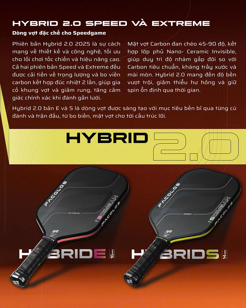 Vợt Pickleball Facolos Hybrid 2.0 Speed 14mm