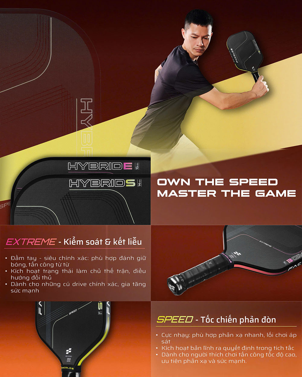 Vợt Pickleball Facolos Hybrid 2.0 Speed 14mm